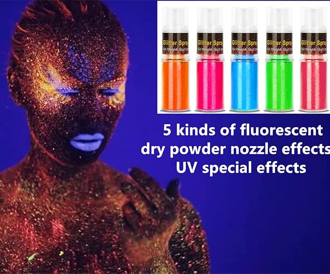 Go Ho UV Pink Hair and Body Glitter Spray, Festival UV Effect Glitter Powder Makeup for Hair/Body/Clothes,Dry Powder Spray Loose Sparkle Makeup,10g