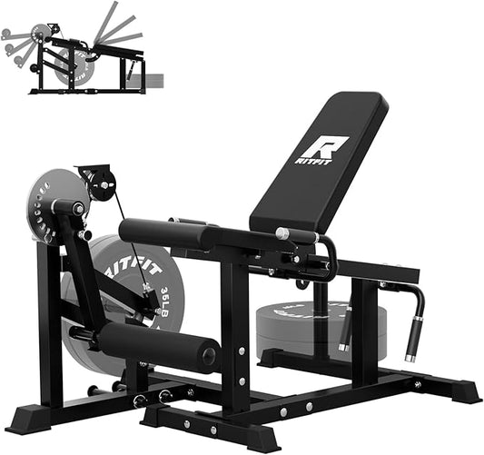 RITFIT Seated Leg Extension and Lying Curl Machine, Adjustable, for Home Gym, Leg Workout Equipment Compatible with 1'' and 2'' Weight Plates, Black, 700 lb