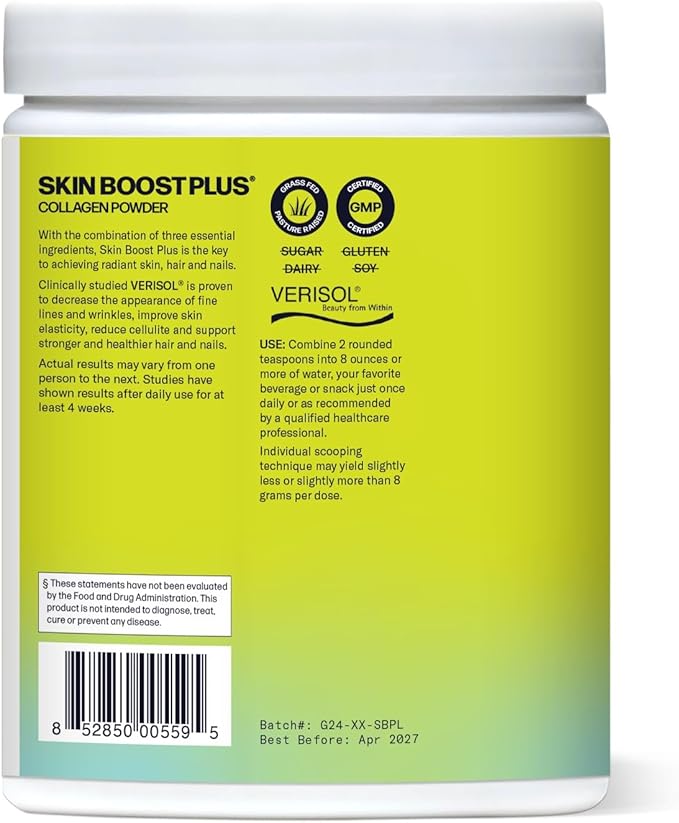 Skin Boost Plus (Acai Lemonade) [50-Serves] | Collagen Powder Supplement with VERISOL Bioactive Hydrolyzed Collagen Peptides, Vitamin C & Hyaluronic Acid to Improve Skin Elasticity