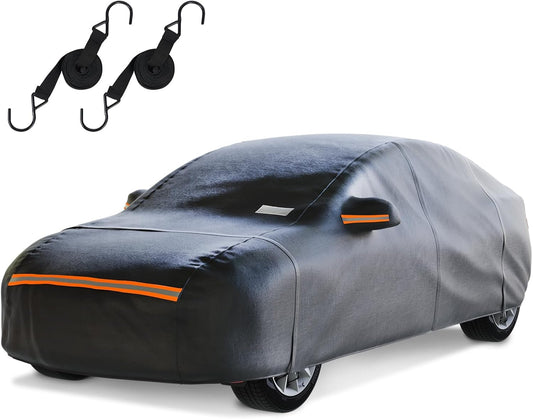 Sedan Car Cover Waterproof All Weather for Automobiles，Outdoor Heavy Duty Full Exterior Covers with Zipper Door, Rain Sun Snow Dust UV Protection, Windproof Straps & Reflective Strips(Up to 189")