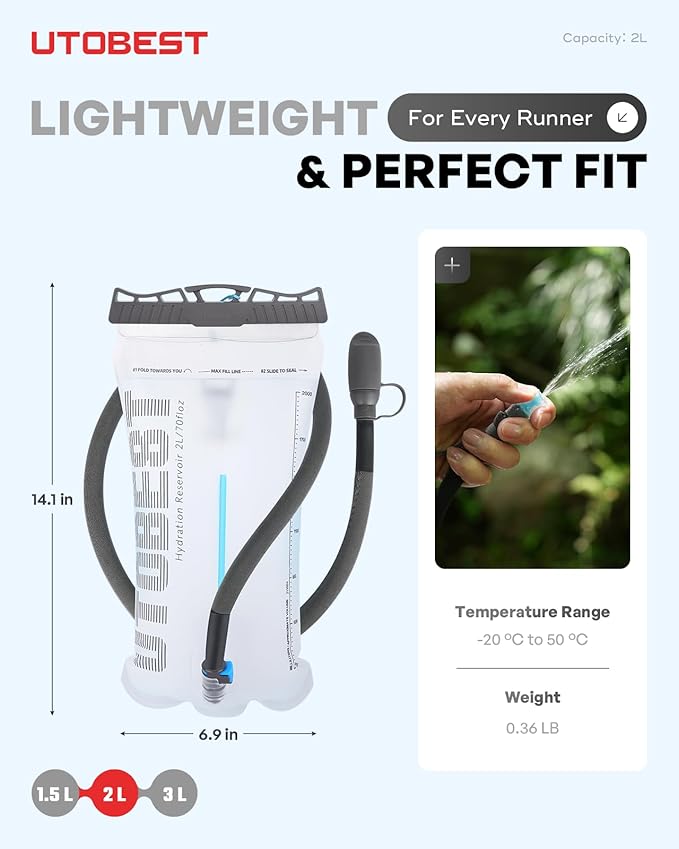 UTOBEST Hydration Bladder,TPU Water Bladder,Water Bladder for Hiking Backpack,BPA Free,Wide Opening,Leak-Proof,Water Reservoir for Hiking Cycling Camping Running