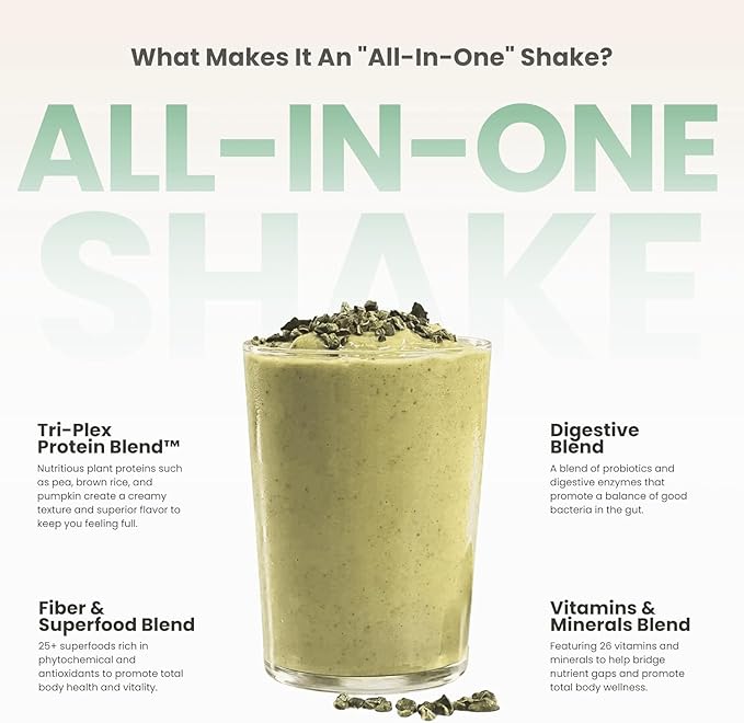 310 Nutrition All-In-One Meal Replacement Shake Powder - Plant-Based Protein Smoothie Blend w/High Fiber, Probiotics & Adaptogens - Low Carb, Vegan, Keto & Paleo Friendly - Chocolate Mint - 28 Srv