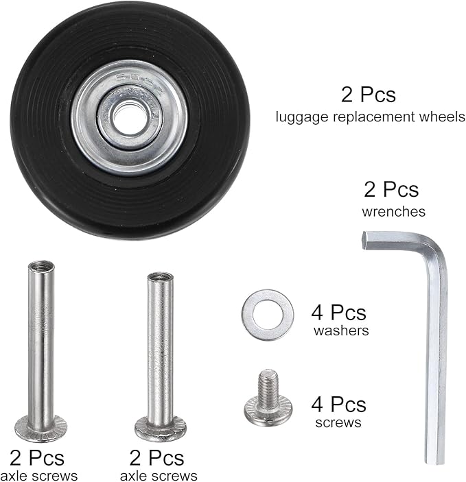 uxcell Replacement Luggage Wheels 45x18mm Suitcase Wheel Repair Kits Include 2 PU Bearing Wheels & Washers, Wrenches & Axle Screw for Trolley Bag, Inline Skate and Caster Board