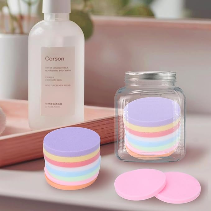 480 Pcs Compressed Facial Sponges for Makeup Removal & Exfoliating Premium Face Cleansing Sponge Pads for Women & Girls Soft Wash Round Sponge Spa & Daily Use，Multiple colors