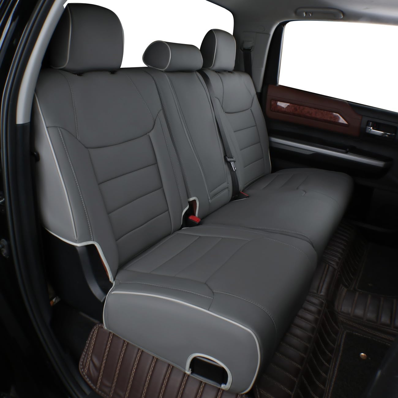 EKR Custom Fit Tacoma Car Seat Covers for Select Toyota Tacoma 2016 2017 2018 2019 2020 2021 2022 2023 Double Cab/Crew Cab -Full Set,Leather(Gray)