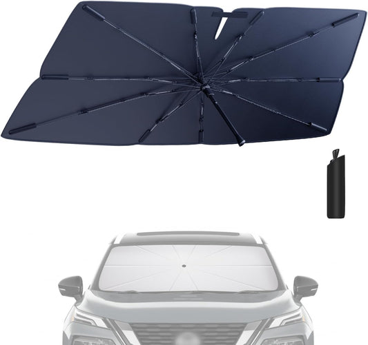 Windshield Sun Shade Umbrella: Custom Fit for 2014-2020 Nissan Rogue S/SV/SL (T32) - Foldable Front Window Sunshade, UV & Heat Protection, Keeps Compact Crossover SUV Cool