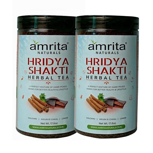 Amrita Naturals Hridya Shakti Herbal Tea 500g x 2 Pack Arjun Bark Instant Blend Caffeine Free Vegan Gluten Free No Artificial Additives Natural Plant Based Herbal Tea Powder