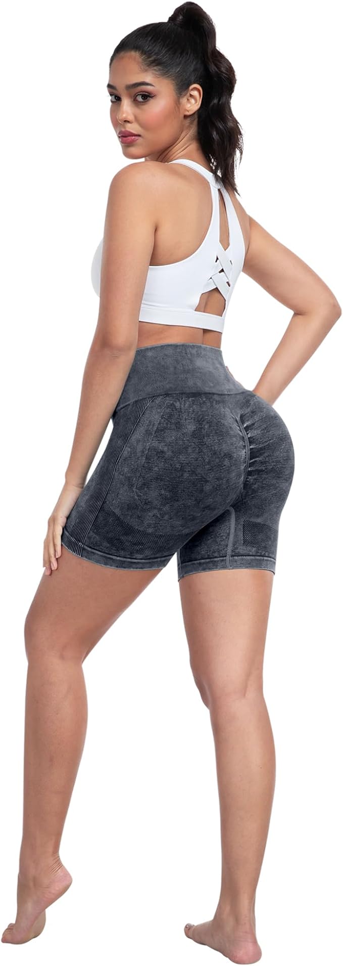 CHRLEISURE Women's 4 Packs Workout Gym Shorts, High Waisted Butt Lifting Scrunch Butt Seamless Booty Shorts