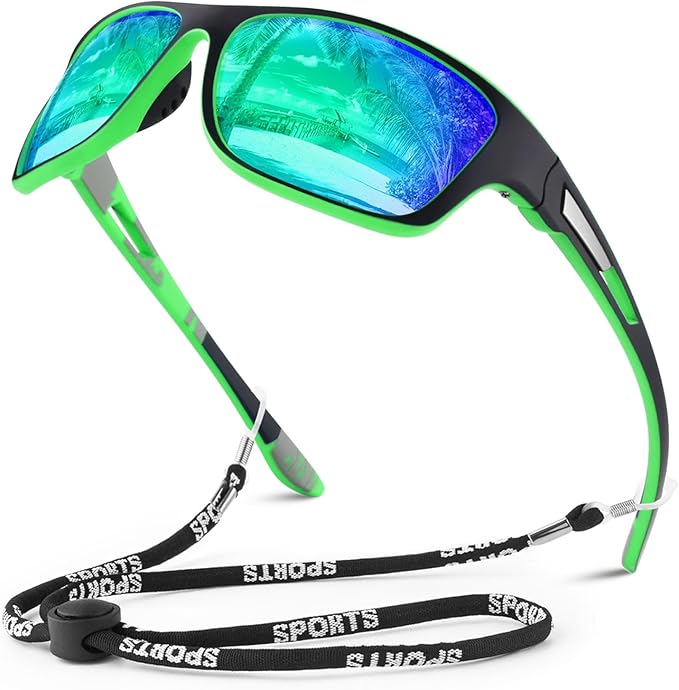 Polarized Sports Sunglasses for Men Women,Fishing Driving Rectangular Goggles UV400 Protection