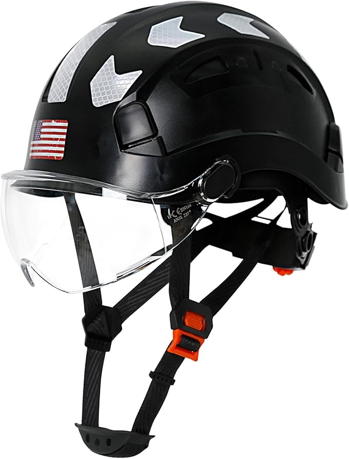 AOLAMEGS Construction Safety Hard Hat - ANSI Z89.1 Type Ι OSHA Approved Safety Helmets with Chin Straps Lightweight Reflective Vented ABS Hard Hats For Men Women Industrial Workwear 6-point Suspension
