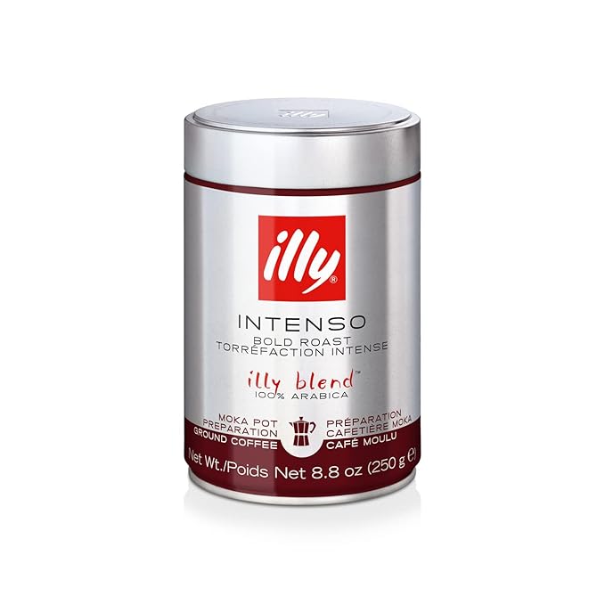 illy Ground Coffee Moka - 100% Arabica Flavored Coffee Ground - Rich Aromatic Coffee Grounds Profile – Intenso Dark Roast – Warm Notes of Cocoa & Dried Fruit - No Preservatives – 8.8 Ounce