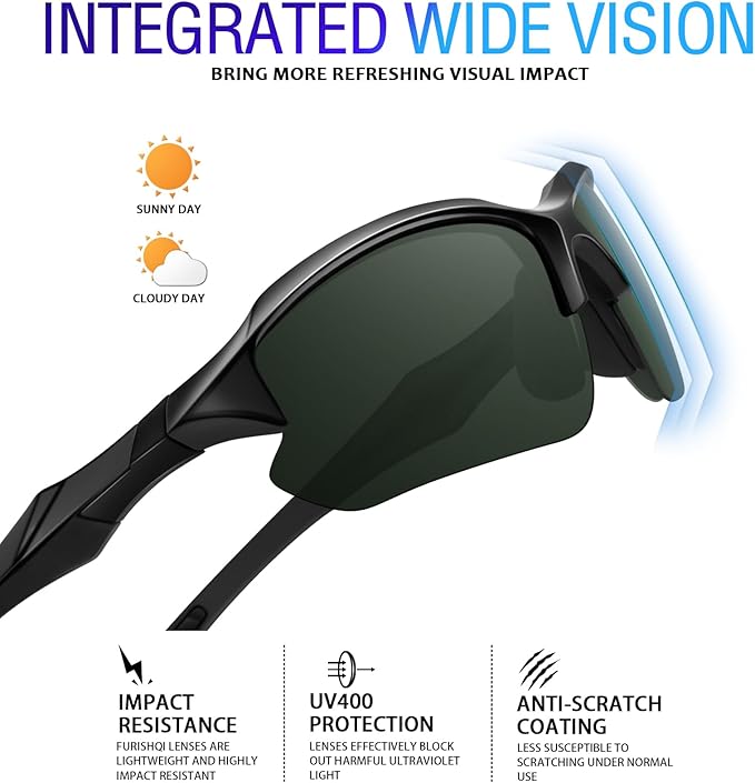 Sports Polarized Sunglasses for Men Cycling Running Fishing UV Protection Sun Glasses Lightweight Half Frame Goggles