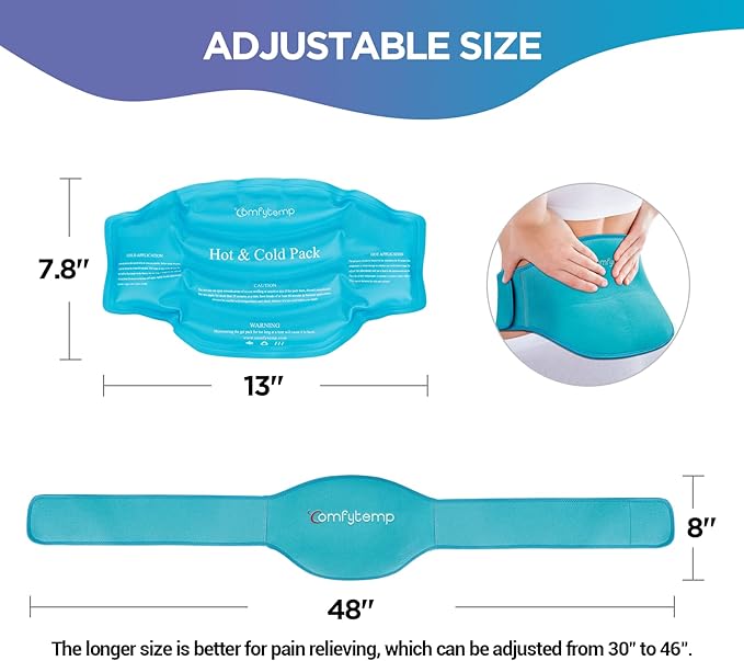 Comfytemp Ice Pack for Lower Back Pain Relief, HSA Approved, Reusable Gel Ice Wrap for Sciatica Nerve Injury, Hot Cold Compress Lumbar Brace for Herniated Disc, Waist Coccyx, Surgery Recovery Items