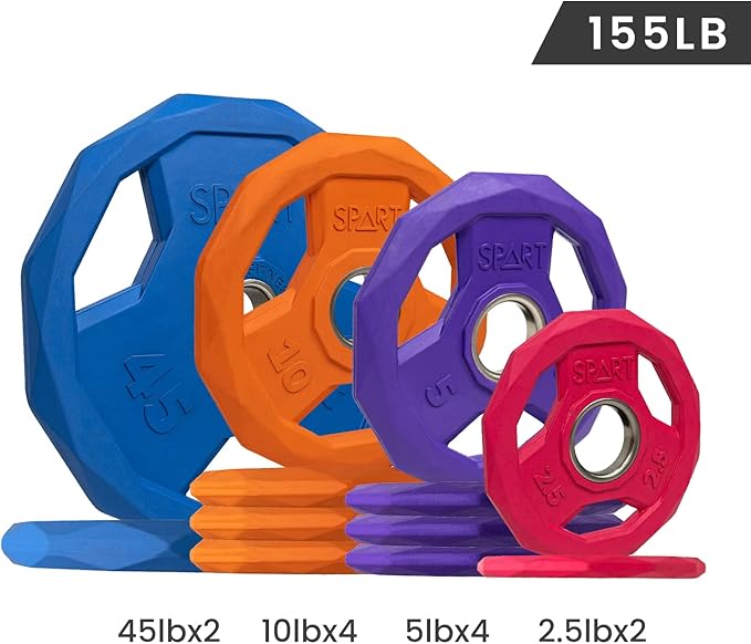 SPART Color Coded Weight Plate 2-Inch Rubber Coated Olympic Grip Plate for Barbell, Solid Cast Iron Weight Plates for Strength Training, Weightlifting, Crossfit, Home Gym, 2.5LB/5LB/10LB/25LB/35LB/45LB, Pair