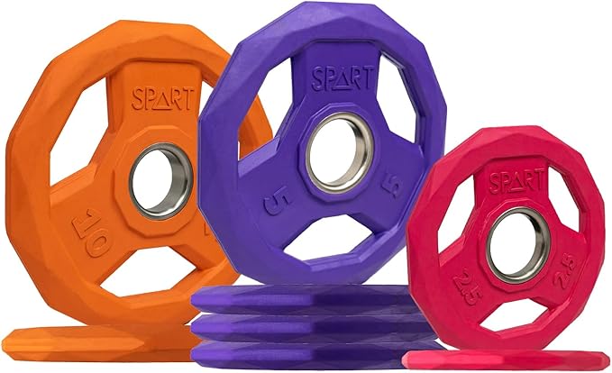 SPART Color Coded Weight Plate 2-Inch Rubber Coated Olympic Grip Plate for Barbell, Solid Cast Iron Weight Plates for Strength Training, Weightlifting, Crossfit, Home Gym, 2.5LB/5LB/10LB/25LB/35LB/45LB, Pair