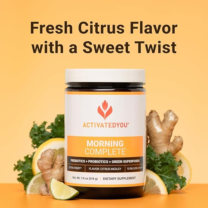 ACTIVATEDYOU Morning Complete Daily Wellness Greens Superfood Drink Mix for Gut Health w/Prebiotics, Probiotics, Antioxidants, Green Superfoods, 10 Billion CFUs (3 Pack, Citrus Medley)