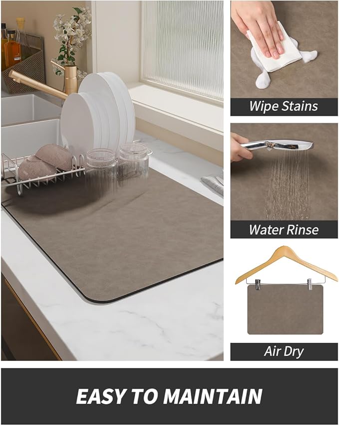 AMOAMI Coffee Mat - Hide Stain Rubber Backed Absorbent Dish Drying Mat for Kitchen Counter - Brown, 12"x19"