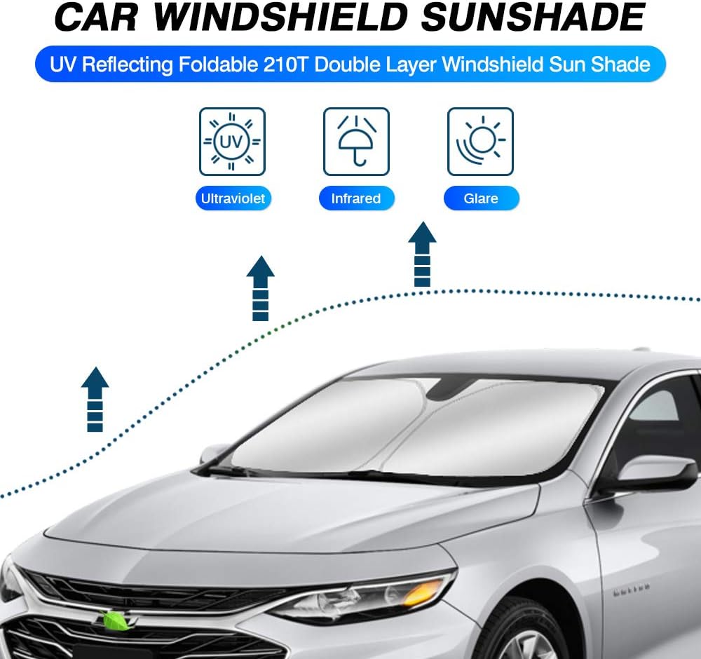 KUST Windshield Sun Shade for Chevrolet Chevy Malibu Accessories 2016-2024 2025 Sunshade Sun Visor Protector Foldable Blocks UV Rays Keep Your Car Cooler