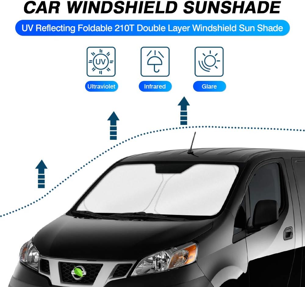 KUST Windshield Sun Shade for 2014-2021 Nissan NV200 Minivan Accessories Custom Fit Sunshade Foldable Sun Visor Protector Blocks UV Rays Keep Your Car Cooler