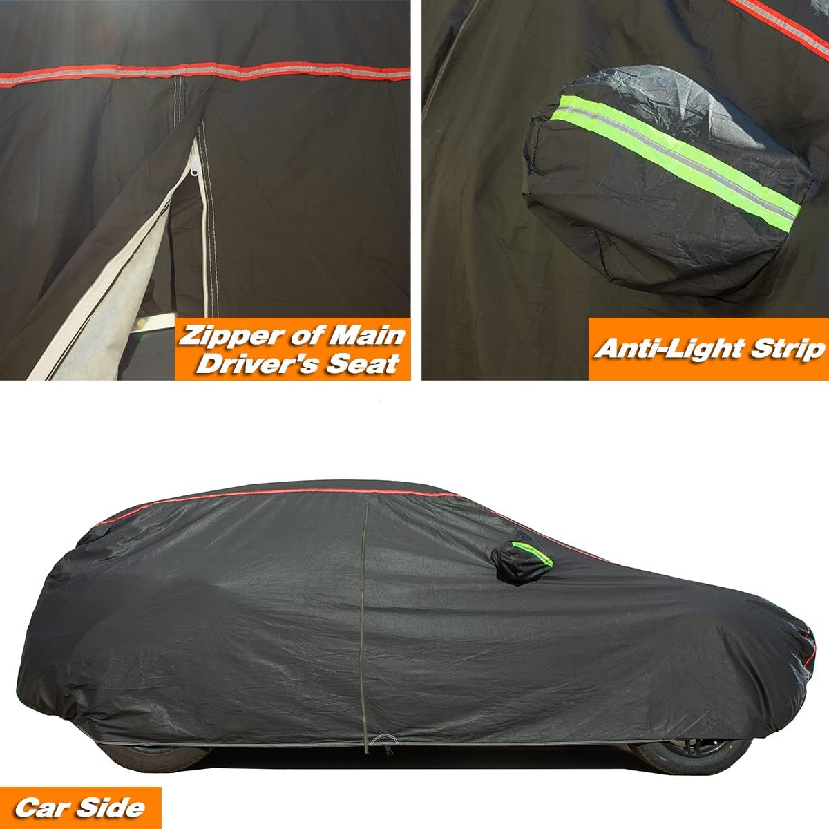 AUQDD 6-Layers PEVA New Material Truck Full Padded Car Cover Waterproof All Weather Weatherproof UV Sun Protection Snow Dust Storm Resistant Outdoor Exterior Custom Form-Fit Straps 230"-260" Black