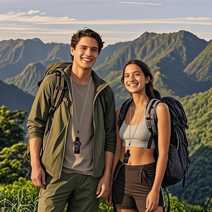 7 in 1 Emergency Survival Whistle with Compass, Outdoor Multi-Functional Hiking Safety Tool with Lanyard