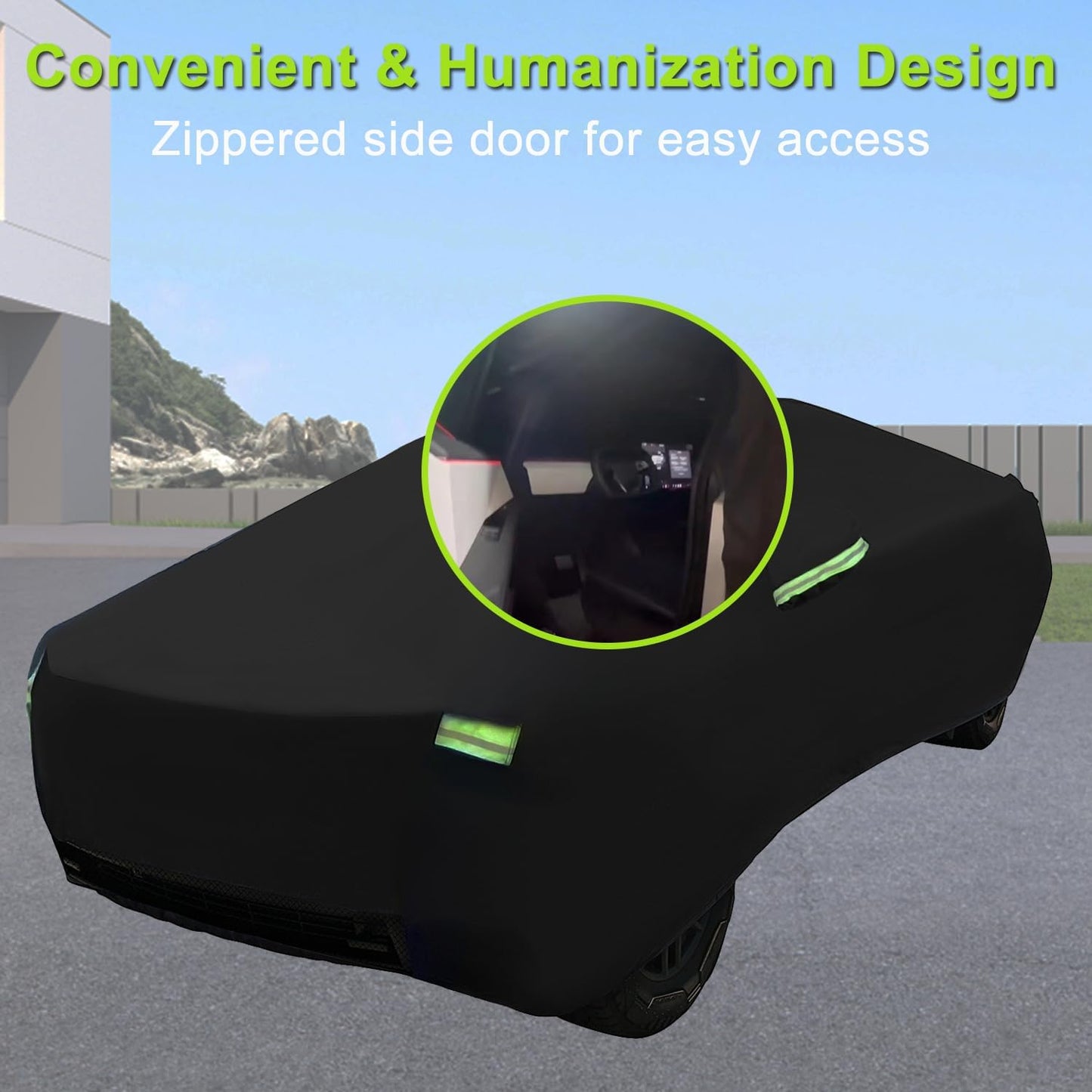 Truck Cover Custom Fit for Tesla Cybertruck, Waterproof All Weather Lightweight Pickup Car Cover with Zipper Door,All-Season Protection Black