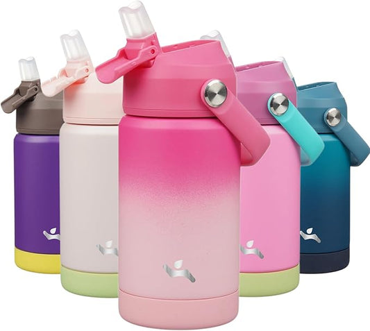 Insulated Water Bottle with Straw Lid,12 oz Stainless Steel Vacuum Metal Bottle with Silicone Handle,Cherry Blossom