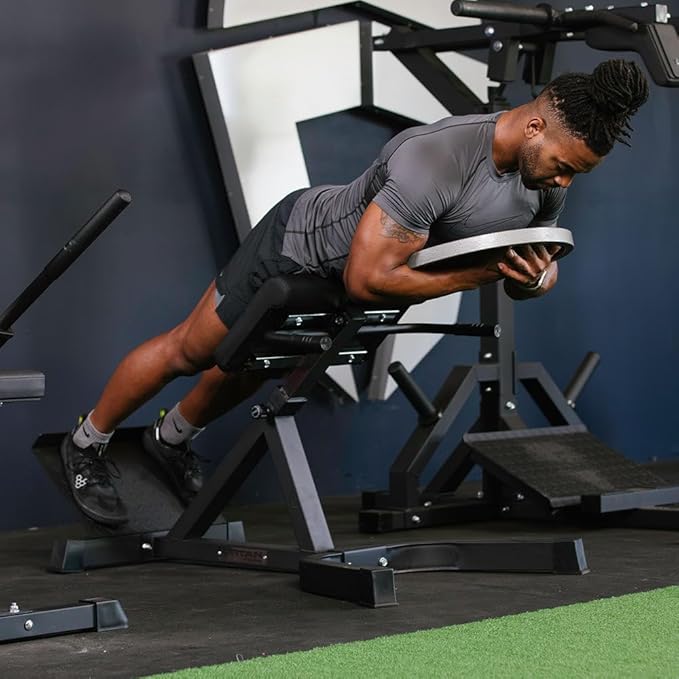 Titan Fitness Roman Chair Back Extension Machine, Adjustable Hyperextension Bench, Soft Durable Padding, Non-Slip Footplate, Adjustable Height, Home Gym Exercise Equipment