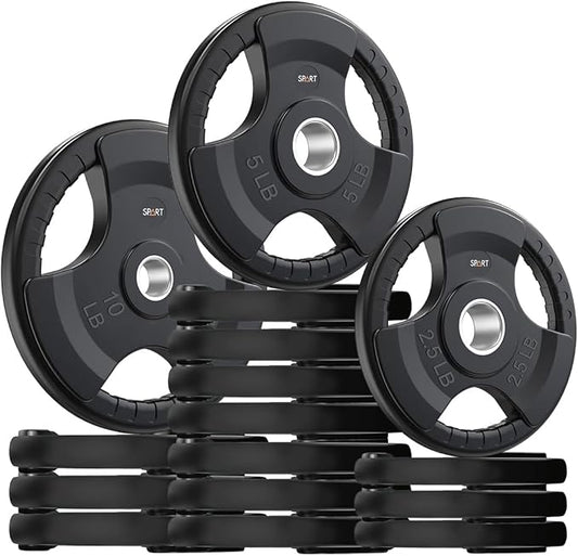 SPART Weight Plate 2-Inch Rubber Coated Olympic Grip Plate for Barbell,Solid Cast Iron Weight Plates in Pairs or Single for Strength Training,Weightlifting,Crossfit,Home Gym(5LB/10LB/25LB/35LB/45LB)