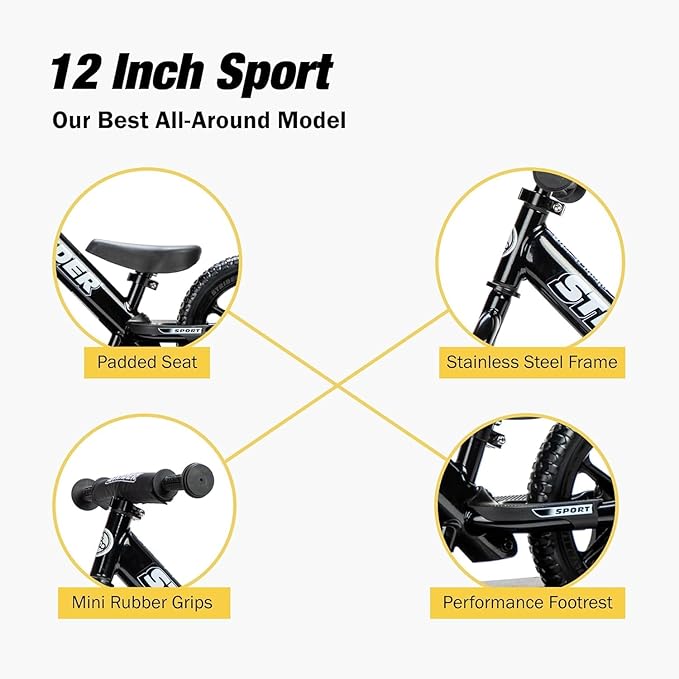 Strider 12” - Helps Teach Baby How to Ride a Balance Bicycle - for Kids 6 Months to 4 Years - Easy Assembly & Adjustments