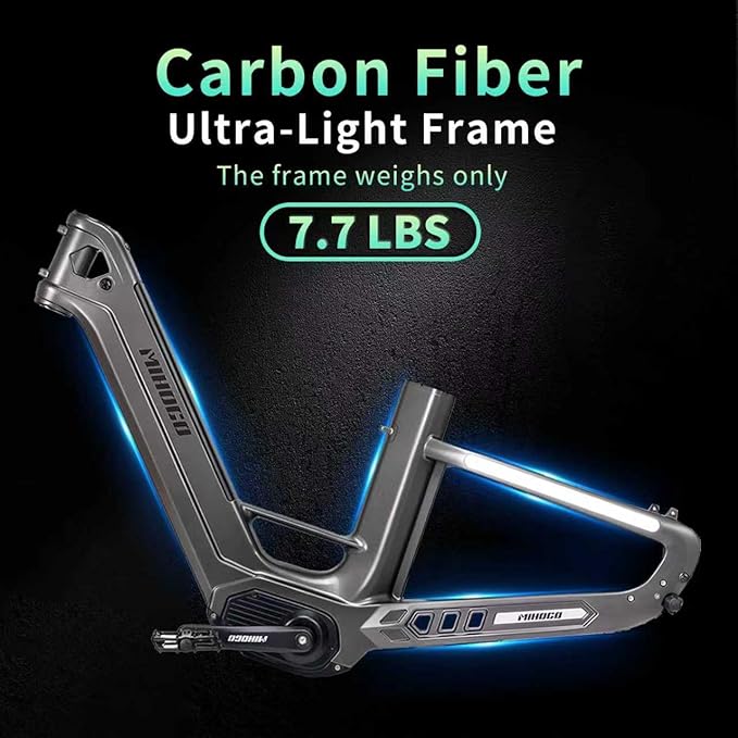 Carbon Fiber Electric Bike, 48V Dual Battery 128 Miles Ebike, Peak 1000W Motor 25MPH, 26'' Big Tires, 7-Speed, Hydraulic Brakes, Front Suspension Electric Bicycle for Men/Women Commuter