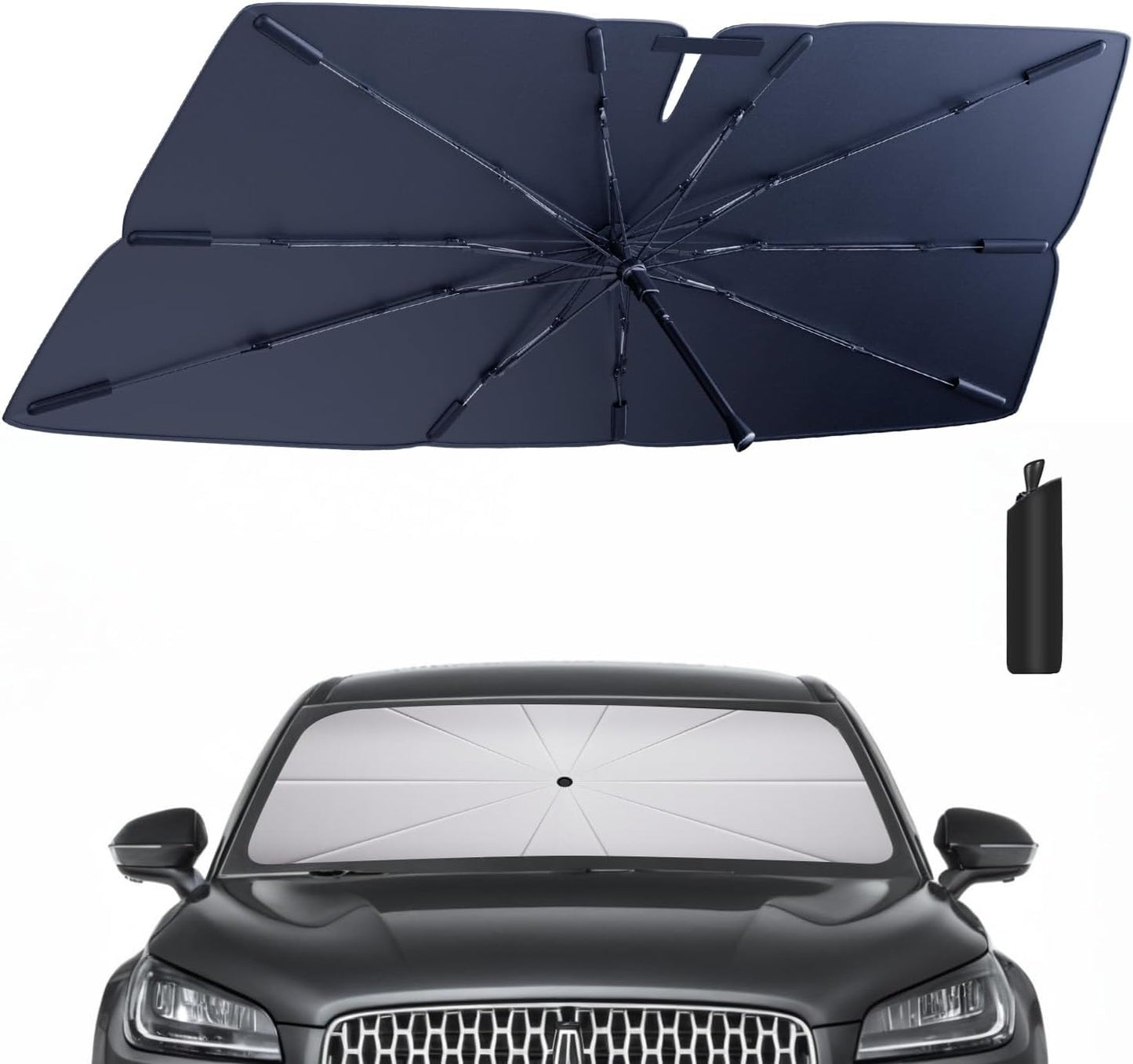Windshield Sun Shade Umbrella for 2020-2025 Lincoln Corsair Accessories: Custom Fit 210T Silver, Foldable Sunshade Front Window Sun Visor, Blocks UV Rays, Keeps Car Cool for Standard, Reserve