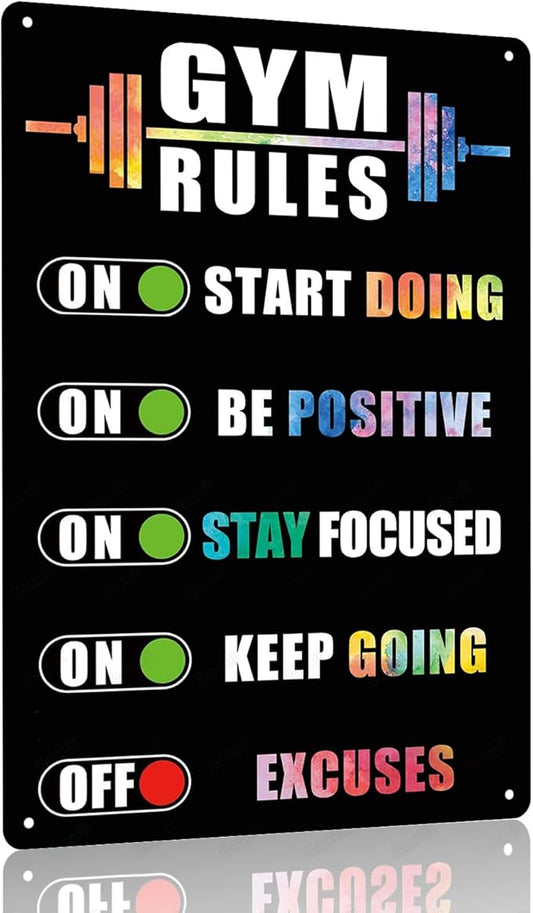 Gocolt Home Gym Rules Signs Workout Motivational Quote Hanging Sign - Exercise Poster - Gym Room Sign for Men's Cave Interior Home Art Metal Tin Wall Decor 8x12 Inches