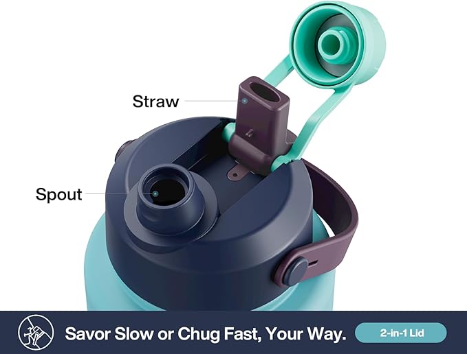 40 oz Insulated Water Bottle with 2-in-1 Straw and Spout Lid, Keep Cold 24H, Leak-Proof, BPA-Free, Double Wall Stainless Steel Water Bottle for Sports, Gym, Travel, and School (Big Wave)