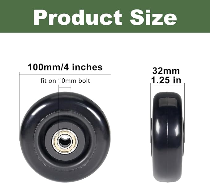 4" x 1.25" Push Cart Wheels PU Caster Wheel Workbech Wheels, Grocery Cart Wheels, Replacement Just Wheels for Platform Trucks, Rolling Instrument Road Cases, Trolleys 4 Inches Wheels 3/8" axle