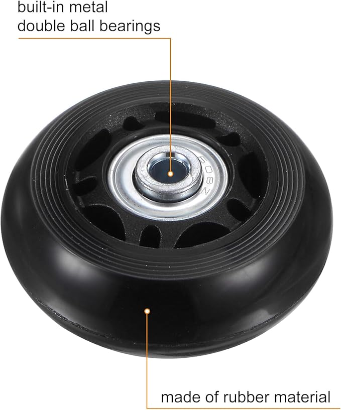 uxcell Replacement Luggage Wheels 60x24mm Suitcase Wheel Repair Kits Include 2 PU Bearing Wheels & Washers, Wrenches & Axle Screw for Trolley Bag, Inline Skate and Caster Board