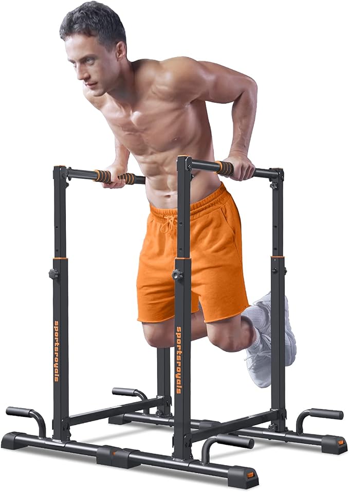 Sportsroyals Adjustable Dip Bar Station, Heavy Duty Parallette & Parallel Bars, 400LBS Stable Dip Stands for Home Gym, Calisthenics & Upper Body Workout Equipment