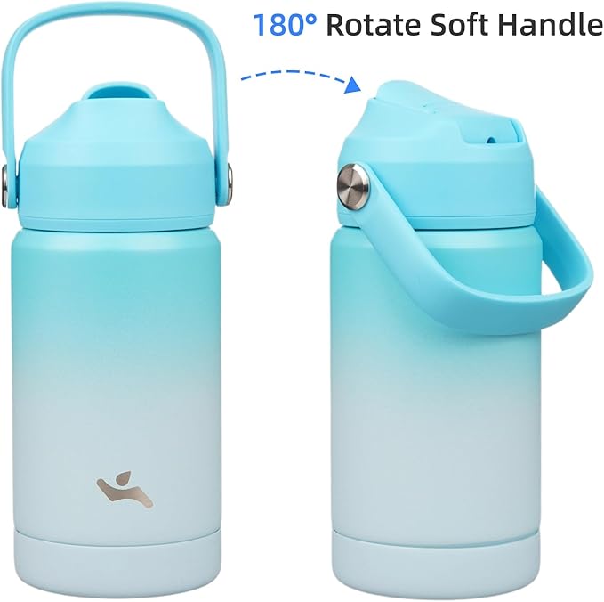 Insulated Water Bottle with Straw Lid,12 oz Stainless Steel Vacuum Metal Bottle with Silicone Handle,Sea Salt