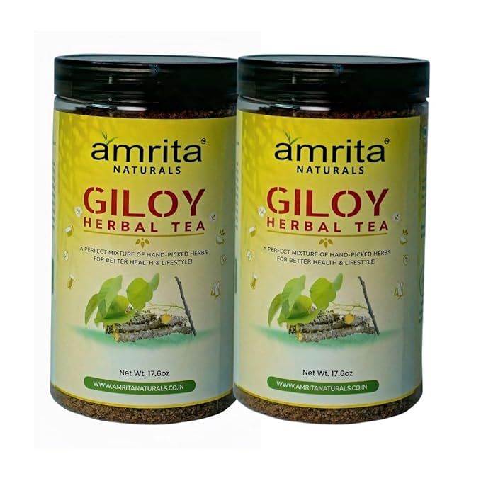Amrita Naturals Giloy Guduchi Instant Herbal Tea – Pack of 2 (1.10 lb / 500g Each) | Tinospora Cordifolia Blend | Caffeine-Free & Vegan | Natural Flavor | No Artificial Colors or Preservatives