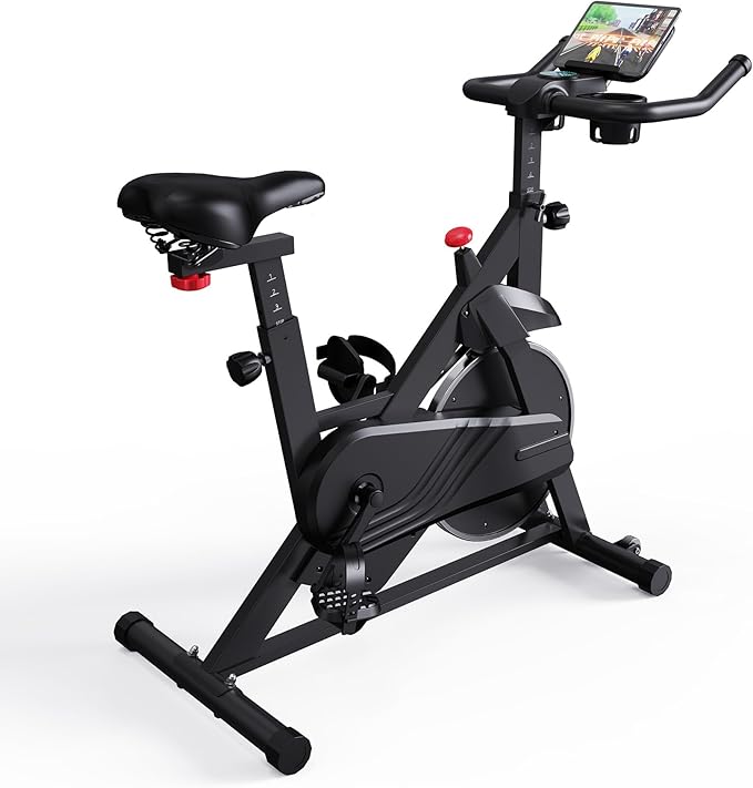 Superun Exercise Bike, Stationary Bikes for Home with Brake Pad, Low Noise Indoor Cycling Bike with 300LBS Weight Capacity, Workout Bike for Home Gym with Pad Mount LCD Monitor and Cup Holder