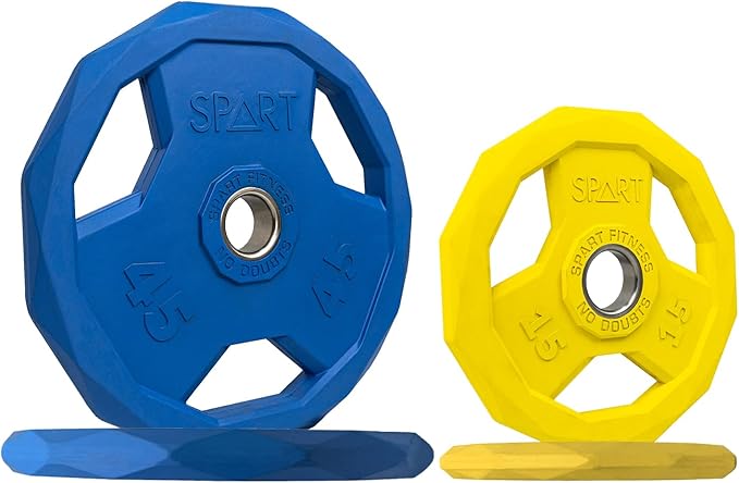 SPART Color Coded Weight Plate 2-Inch Rubber Coated Olympic Grip Plate for Barbell, Solid Cast Iron Weight Plates for Strength Training, Weightlifting, Crossfit, Home Gym, 2.5LB/5LB/10LB/25LB/35LB/45LB, Pair
