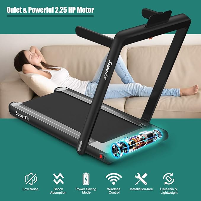 GYMAX Walking Pad, 2.25HP Dual Display Foldable Treadmill for Home with Remote/Smart App Control, Portable Compact Treadmill for Office Under Desk, Folding Running Machine for Small Spaces