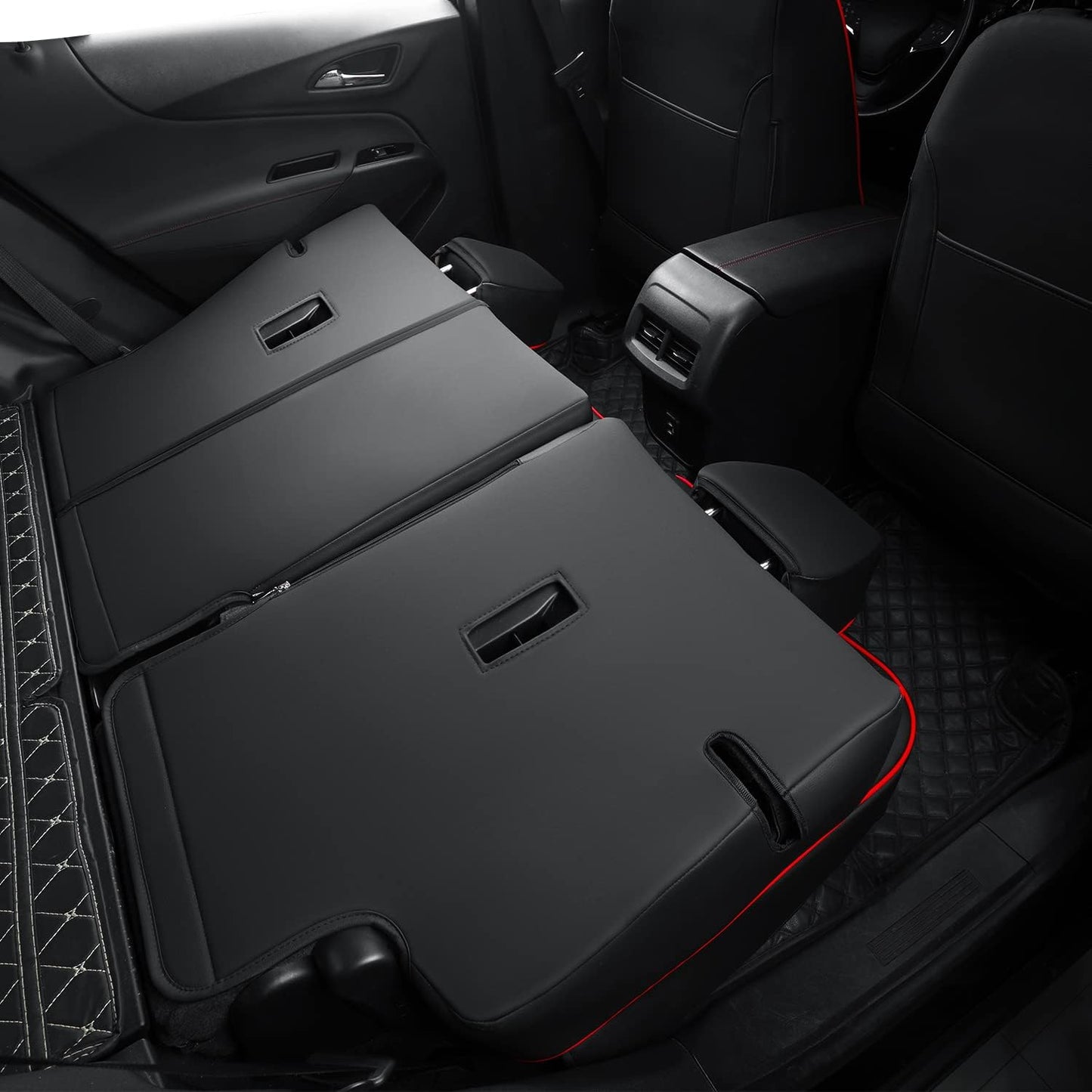 RISINGSTAR Terrain Seat Covers, fit for 2018-2024 GMC Terrain SUV with Rear Split Seats, Water Proof Faux Leather(Full Set, Black&Red)