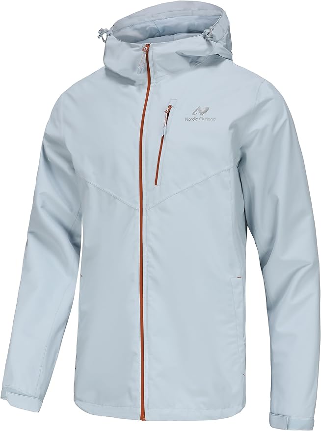 Mens Lightweight Hooded Waterproof Rain Jacket Breathable Raincoat Shell for Outdoor Mountain Hiking