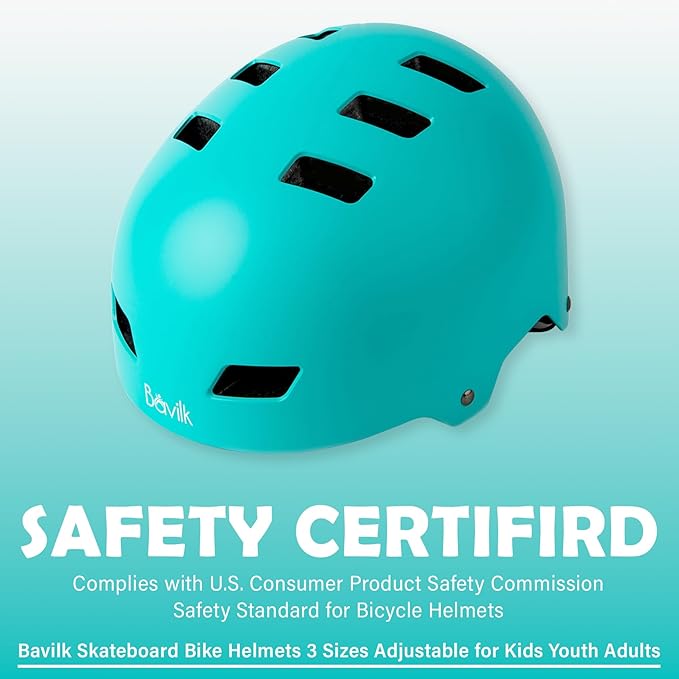 Bike Helmet 3 Sizes for Teenager Kids Youth Adults,Bavilk Skateboard Helmet Adjustable Multi-Sport Bicycle Cycling Scooter Roller Skate Inline Skating Rollerblading for Girls Boys Women Men Teen