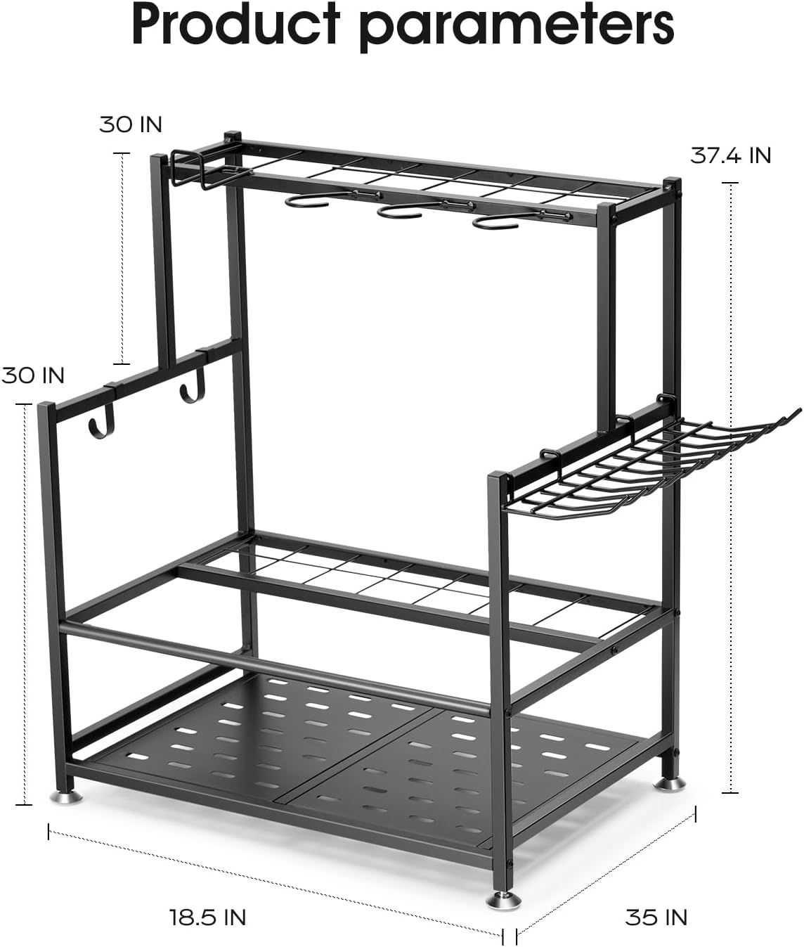 Garden Tool Organizer – Heavy-Duty Carbon Steel Storage Rack for Garage, Shed & Yard – Rust-Resistant, Holds 100+ lbs of Garden & Lawn Tools – Black