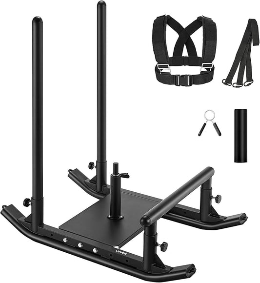 VEVOR Weight Sled, Steel Power Sled, Fitness Strength Training Sleds for Athletic Exercise Speed Improvement, Workout Fitness Equipment with Handle, Compatible with 1/2 in Weight Plates, Black
