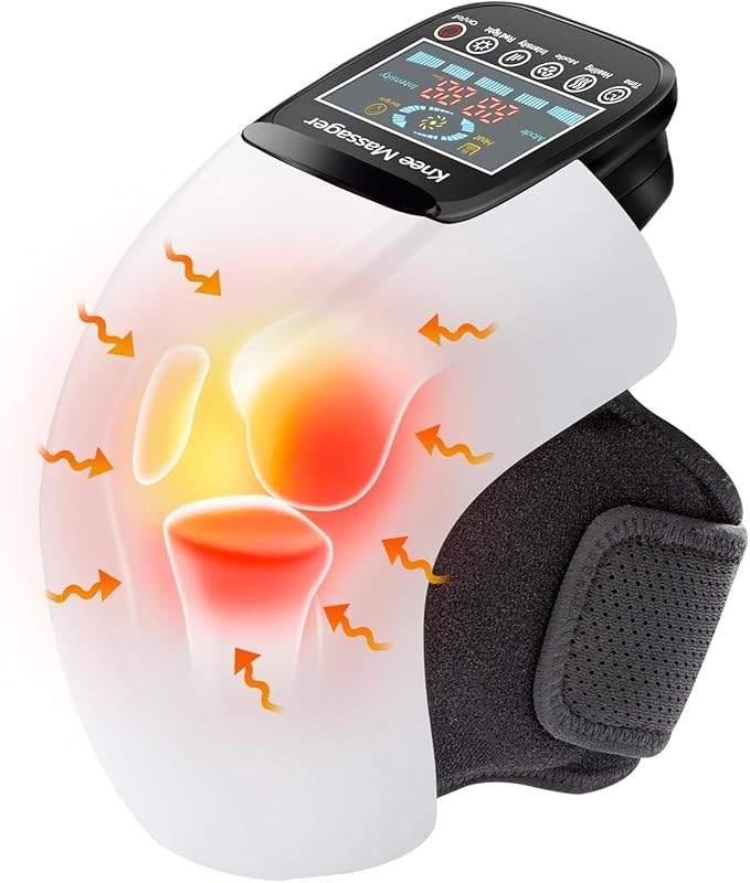 4-in-1 Knee Massager – Deep Heat, Red Light, Vibration & 3D Massage, Cordless and Portable with large LED Screen, Ideal for Joint Pain Relief & Post-Workout Recovery, Gift for Families and Friends