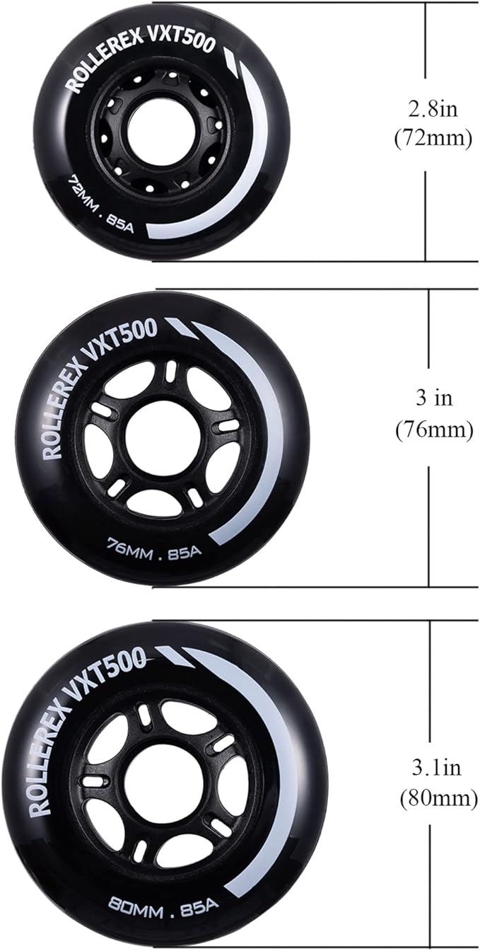 Rollerex VXT500 Inline Skate Wheels (8-Pack) (Various Size & Color Options Available) -Indoor Outdoor- Intended for Roller Blade Wheel Replacement