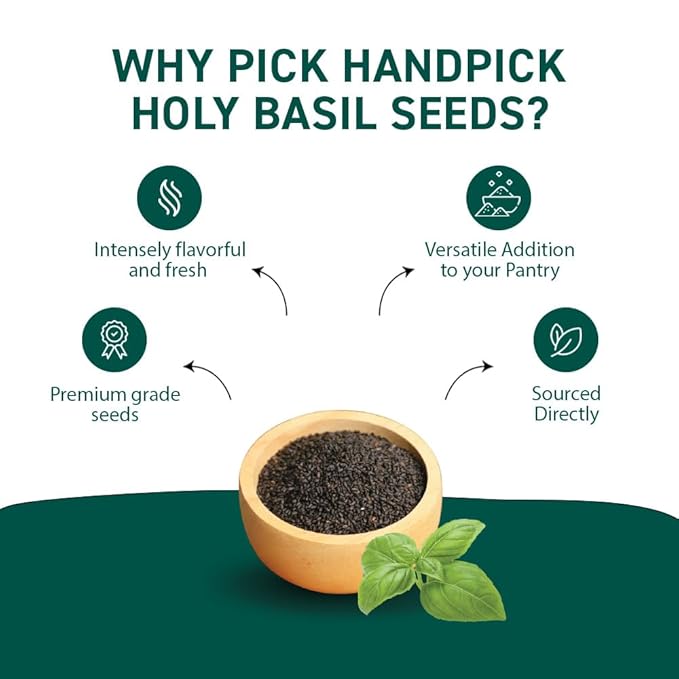 HANDPICK Holy Basil Seeds (397g/14oz) Gluten free, Raw Sabja, Tukmaria Seeds from India, Packed in Resealable Zip Lock Pouch